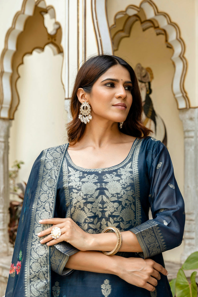 Traditional Hand-Inspired Chanderi Cotton Suit Set