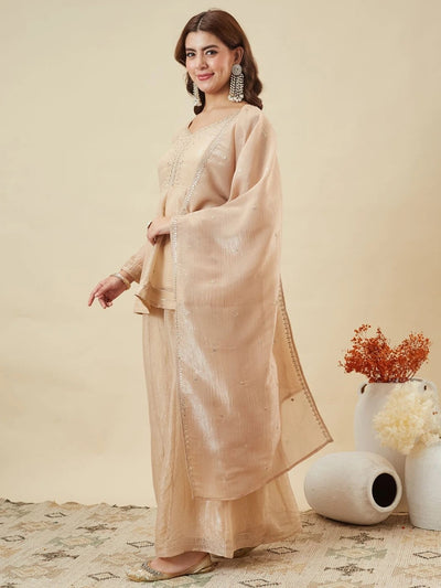 Cream Embroidered Sharara Suit Set