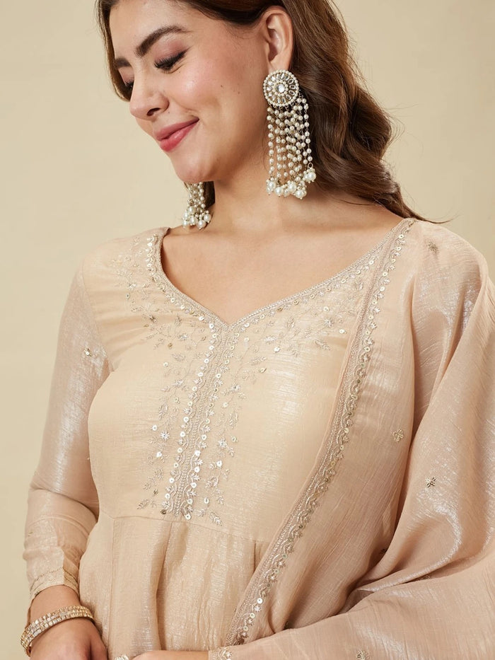 Cream Embroidered Sharara Suit Set