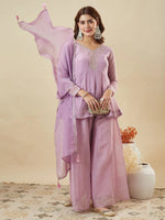 Lavander Crunchy Silk Embroidered Sharara Set
