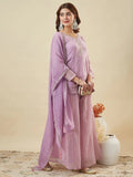 Lavander Crunchy Silk Embroidered Sharara Set