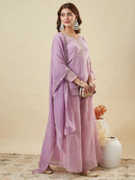 Lavander Crunchy Silk Embroidered Sharara Set