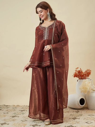 Maroon Embroidered Sharara Suit Set