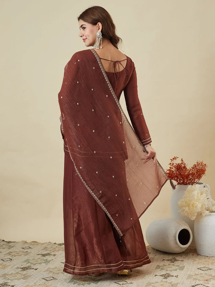 Maroon Crunchy Silk Embroidered Sharara Set