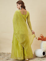Lemon Yellow Crunchy Silk Embroidered Sharara Set