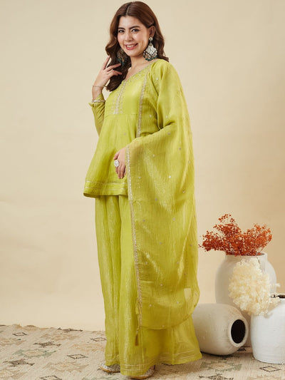 Lemon Embroidered Sharara Suit Set