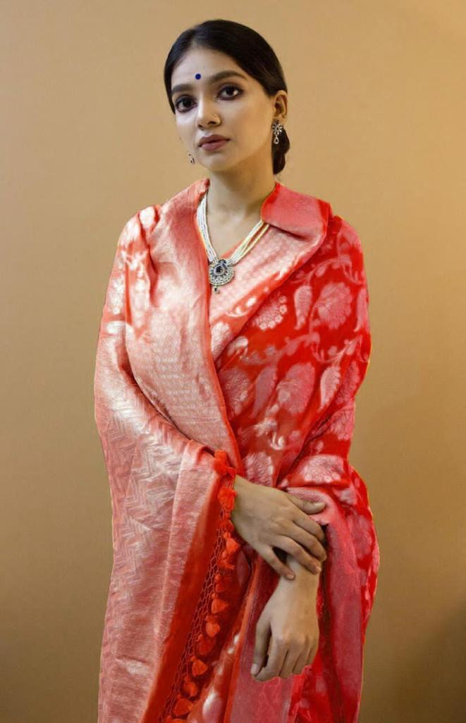 Radiant Red Jacquard Saree