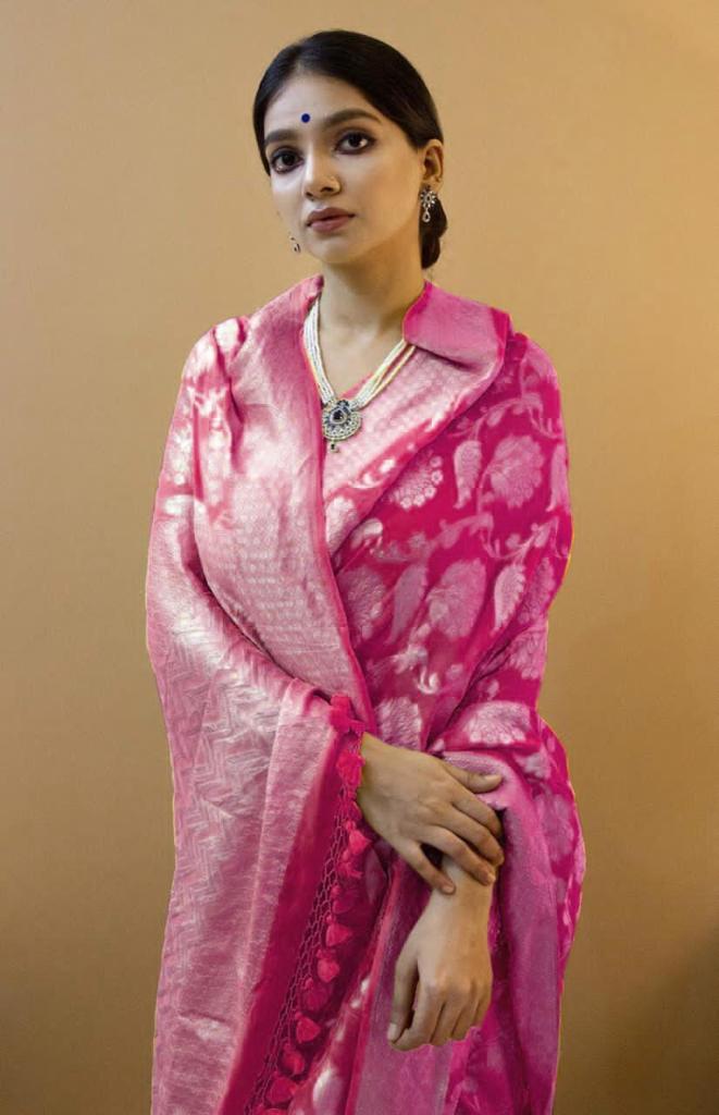 Pink Jacquard Saree