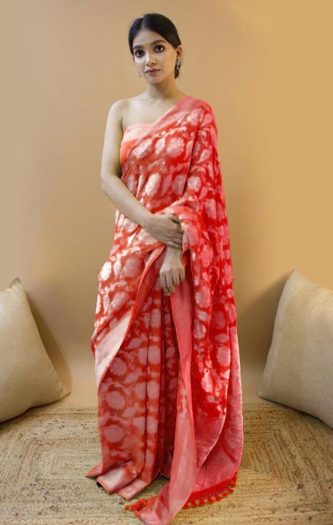 Radiant Red Jacquard Saree