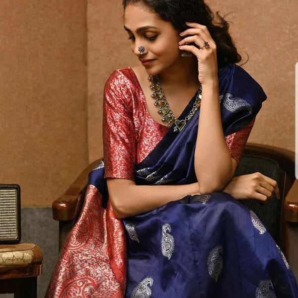 Elegant Blue Jacquard Saree