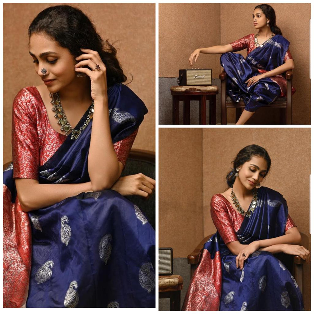 Elegant Blue Jacquard Saree