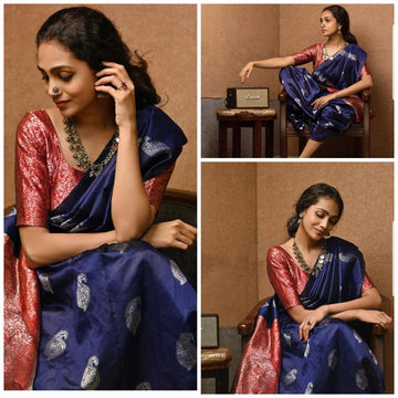 Elegant Blue Jacquard Saree – Lightweight, Festive & Perfect for All Occasions