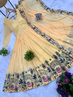 Pastel Yellow Embroidered Faux Georgette Anarkali Gown Set