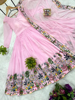 Baby Pink Embroidered Faux Georgette Anarkali Gown Set