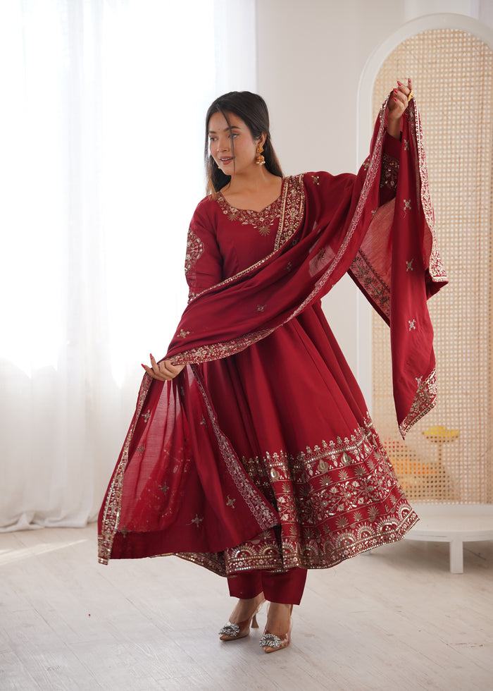 Royal Garnet Roman Silk Suit Set