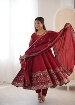 Royal Garnet Roman Silk Suit Set