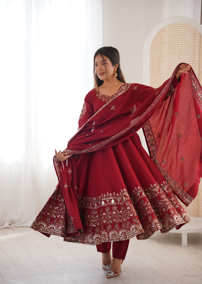 Royal Garnet Roman Silk Suit Set