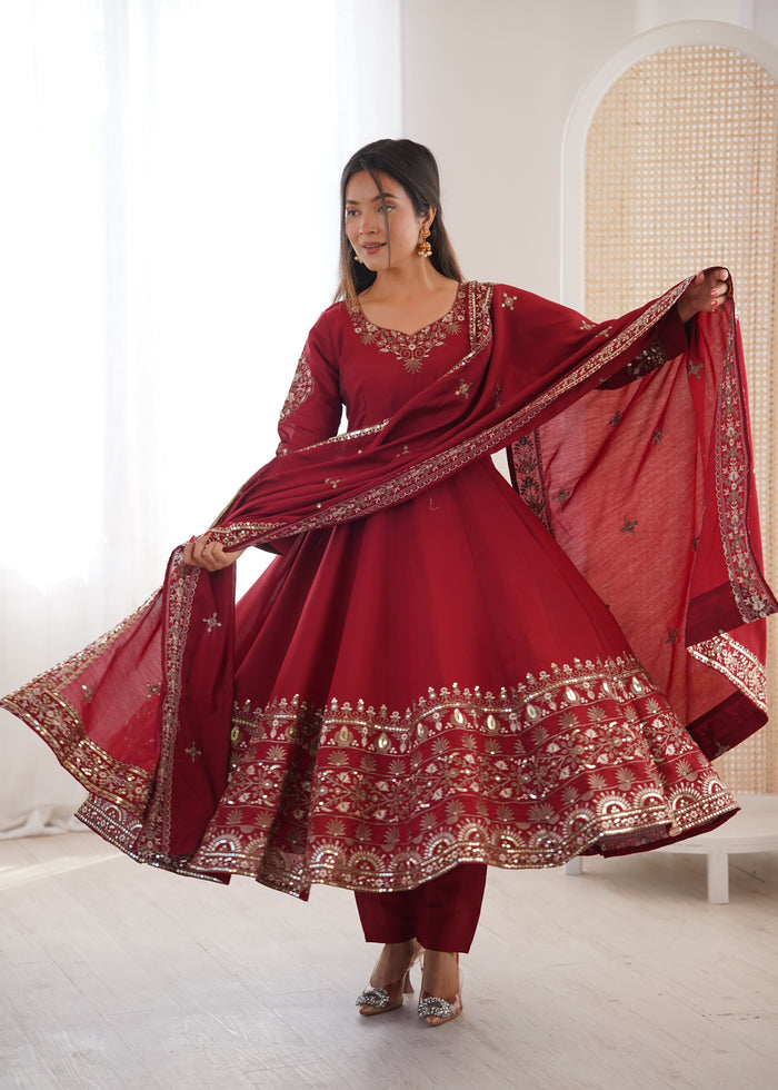 Royal Garnet Roman Silk Suit Set