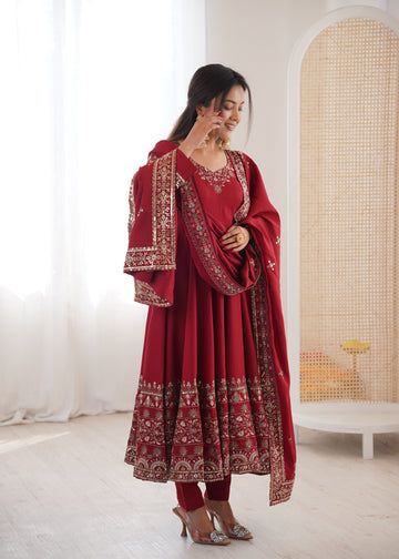Royal Garnet Roman Silk Suit Set