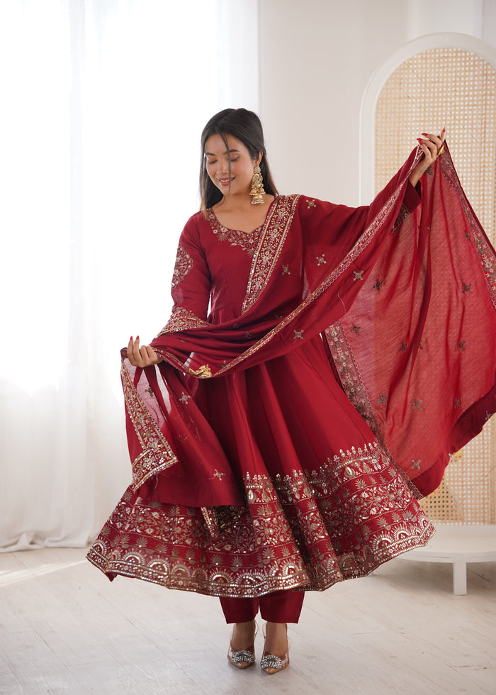 Royal Garnet Roman Silk Suit Set