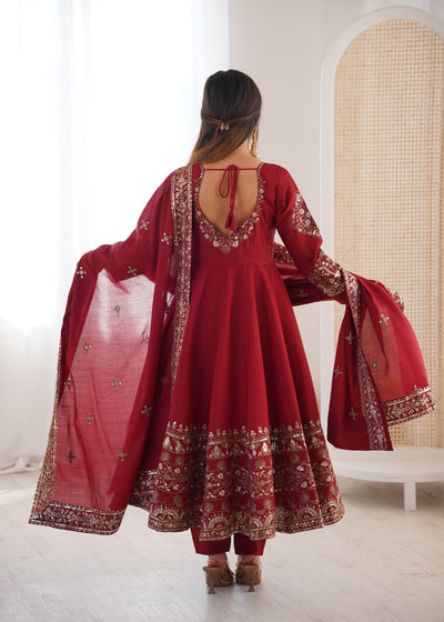 Royal Garnet Roman Silk Suit Set