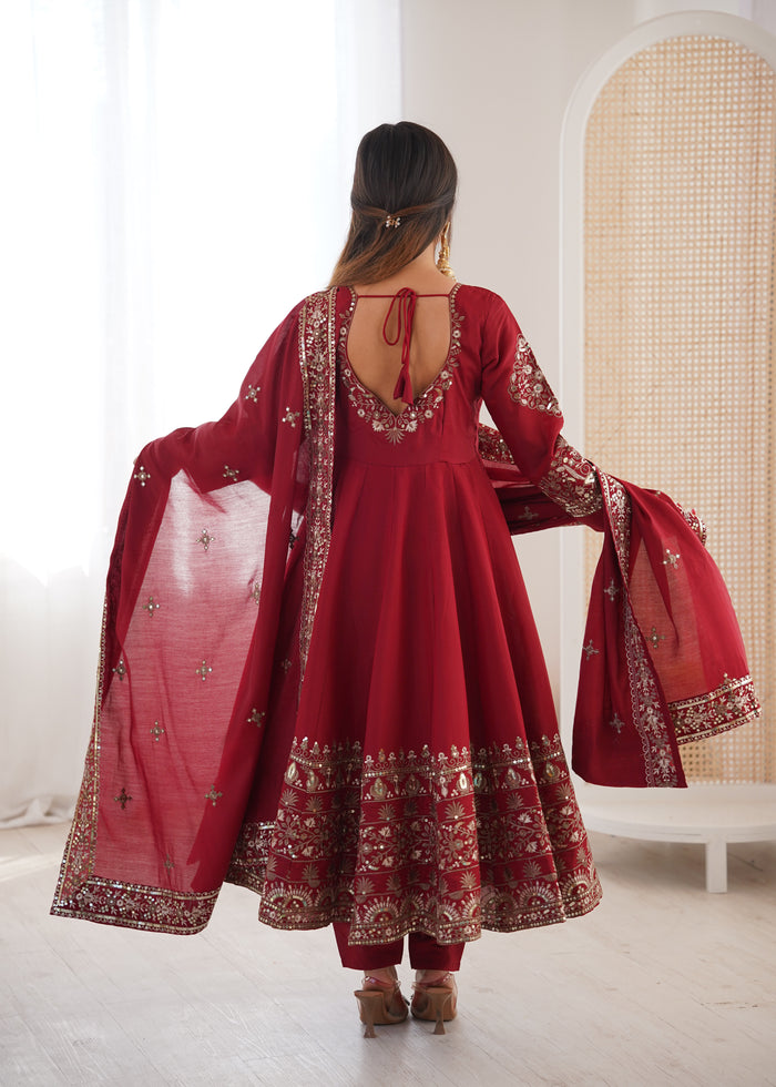 Royal Garnet Roman Silk Suit Set