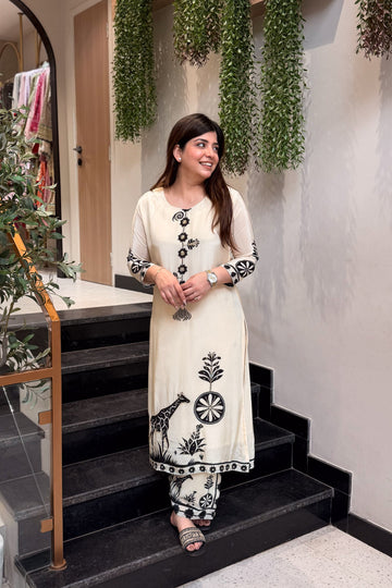 Zadu Premium Mulberry Silk Bagru Print Kurti Plazo Set
