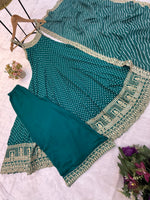 Rama Green Bandhani Vichitra Silk Gown Set