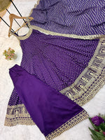 Navy Blue Bandhani Vichitra Silk Gown Set