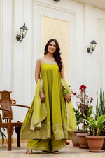 Lemon Yellow Bandhani Vichitra Silk Gown Set