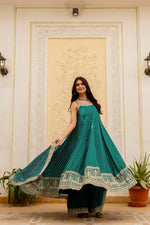 Rama Green Bandhani Vichitra Silk Gown Set