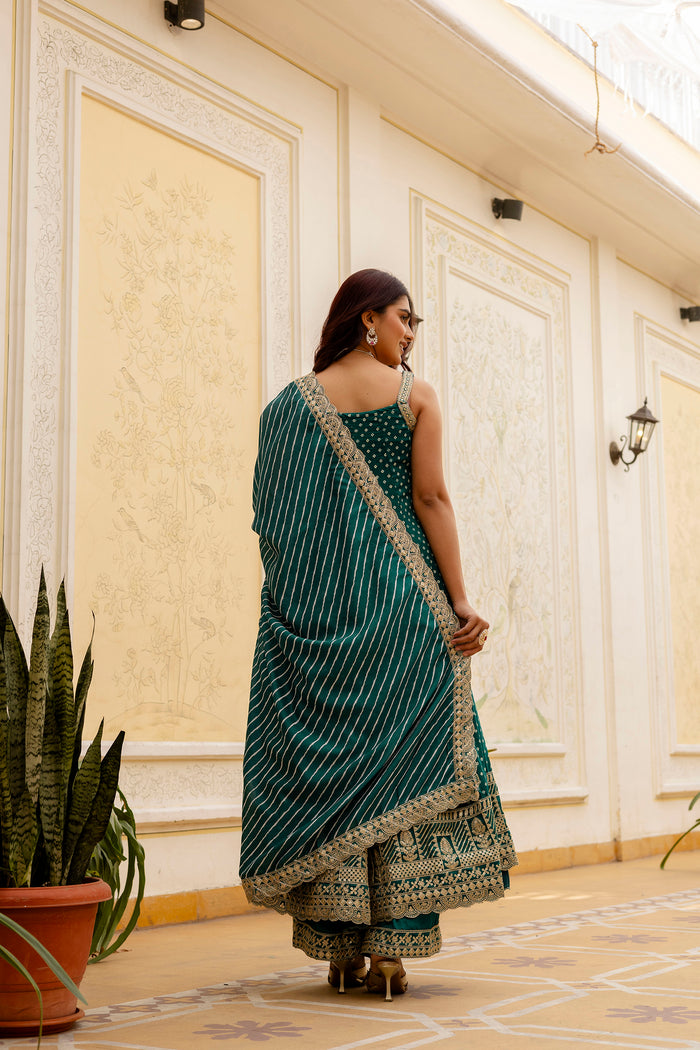 Rama Green Bandhani Vichitra Silk Gown Set