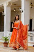 Orange Bandhani Vichitra Silk Gown Set