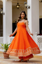 Orange Bandhani Vichitra Silk Gown Set