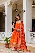 Orange Bandhani Vichitra Silk Gown Set