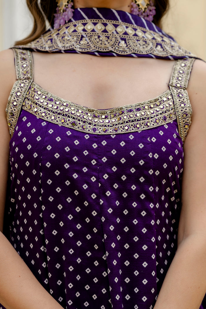 Navy Blue Bandhani Vichitra Silk Gown Set