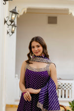 Navy Blue Bandhani Vichitra Silk Gown Set