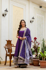 Navy Blue Bandhani Vichitra Silk Gown Set