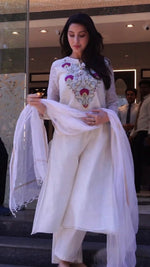 White Embroidered Roman Kurta Pant Set