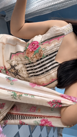 Ivory Floral Printed Kurta Pant Set with Dupatta