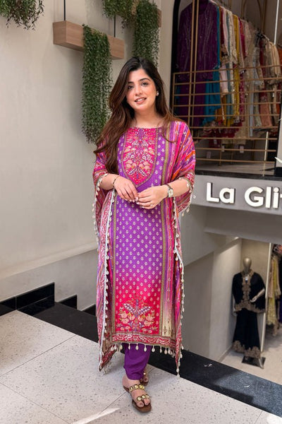 Purple Pure Banana Silk Kaftan Co-Ord Set