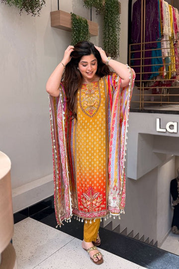 Mustard Pure Banana Silk Kaftan Co-Ord Set