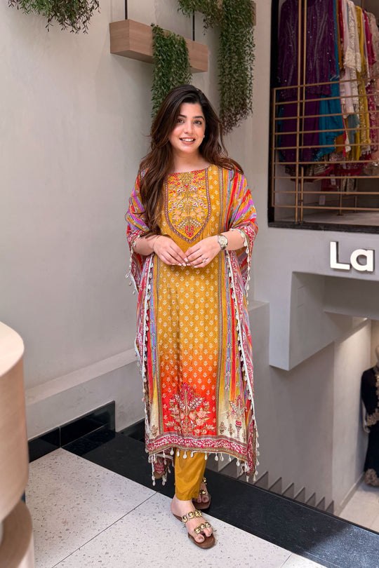 Mustard Pure Banana Silk Kaftan Co-Ord Set