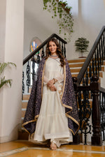 White NC Moss Ruffle Gown with Blue Embroidered Dupatta