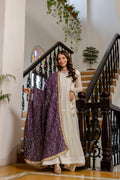 White NC Moss Ruffle Gown with Blue Embroidered Dupatta