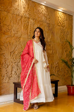 White NC Moss Ruffle Gown with Red Embroidered Dupatta