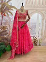Pink Printed Faux Georgette Lehenga Set