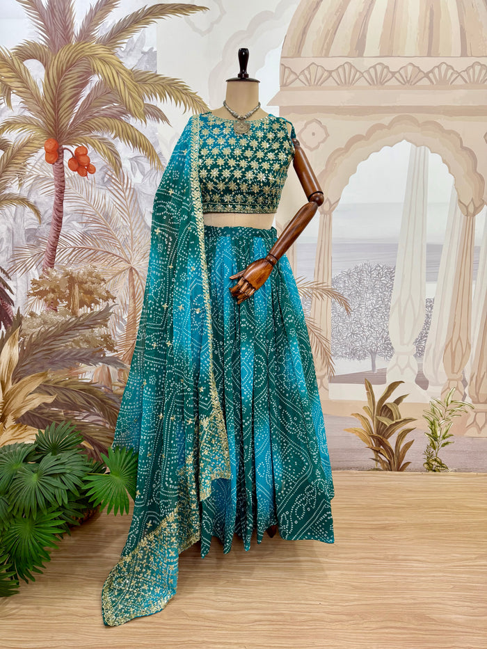 Rama Green Printed Faux Georgette Lehenga Set