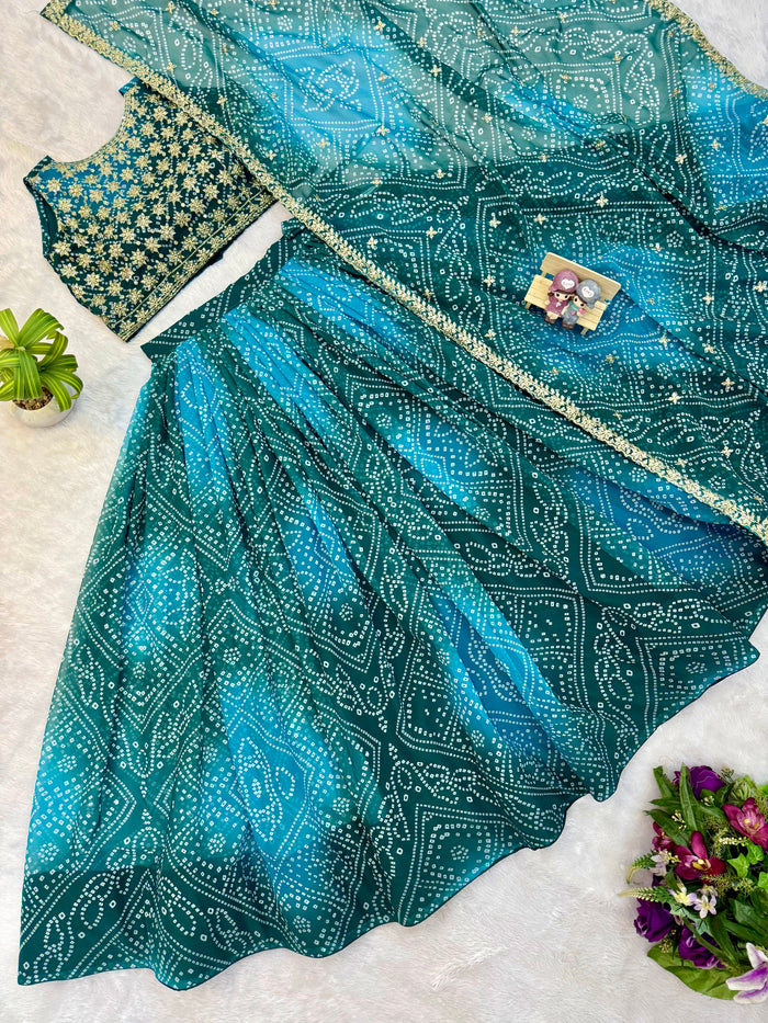 Rama Green Printed Faux Georgette Lehenga Set
