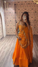 Orange Printed Faux Georgette Lehenga Set